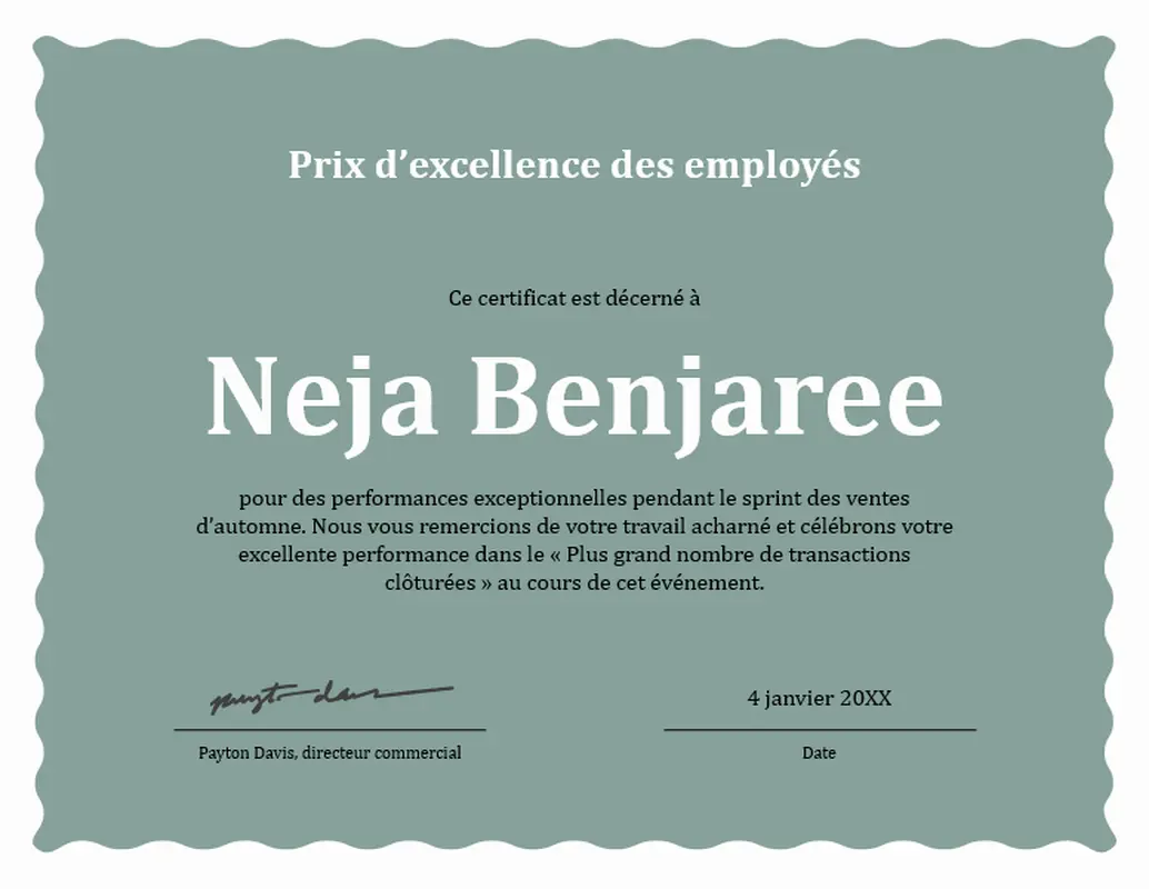 Prix d’excellence pour employé à bordure vagues  modern-simple