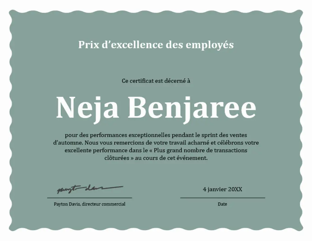 Prix d’excellence pour employé à bordure vagues  green modern-simple