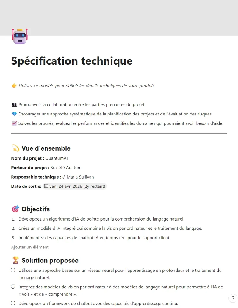 Spécifications techniques