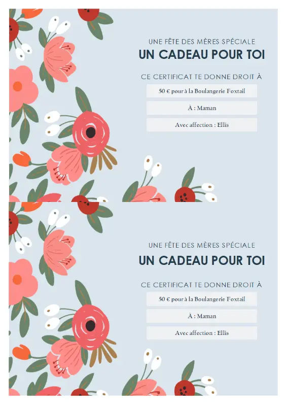 Chèques-cadeau de la fête des mères : thème floral élégant organic-simple
