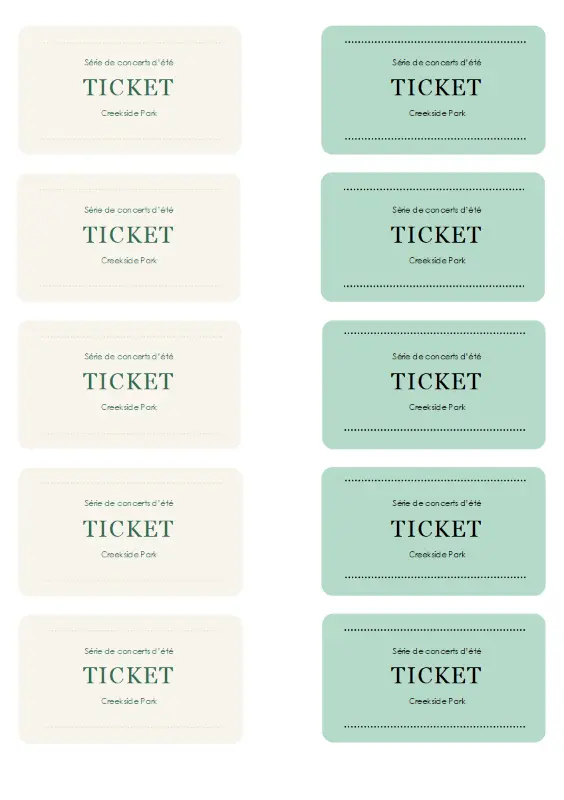 Tickets d’événement (dix par page) green modern simple