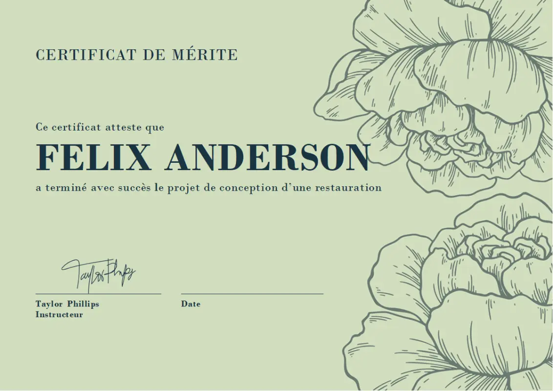 Certificat de mérite green vintage-botanical