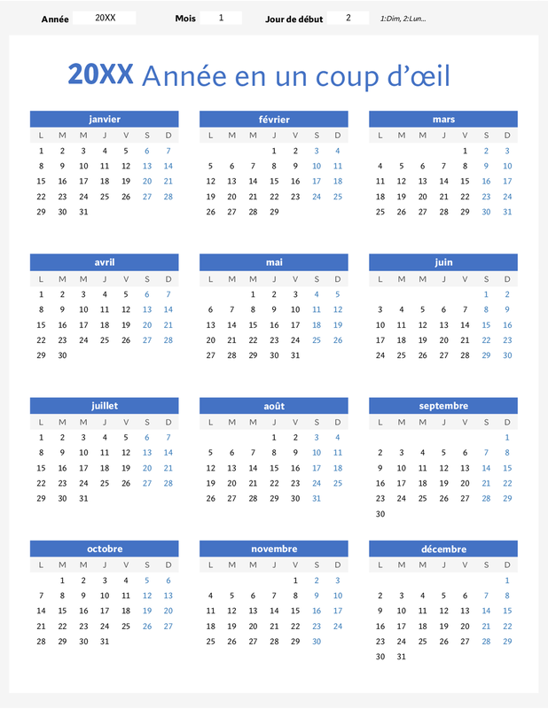 N’importe quelle année en un coup d’œil sur le calendrier (portrait) blue modern-simple