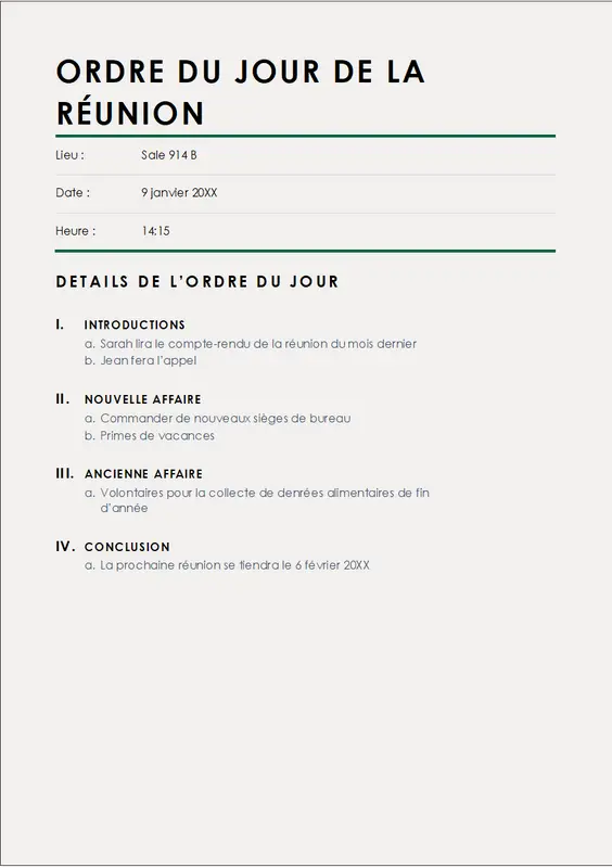 Ordre du jour classique modern simple