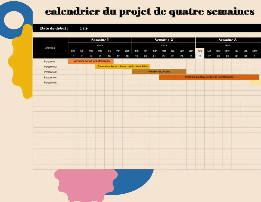 Chronologie de projet de quatre semaines brown vintage retro