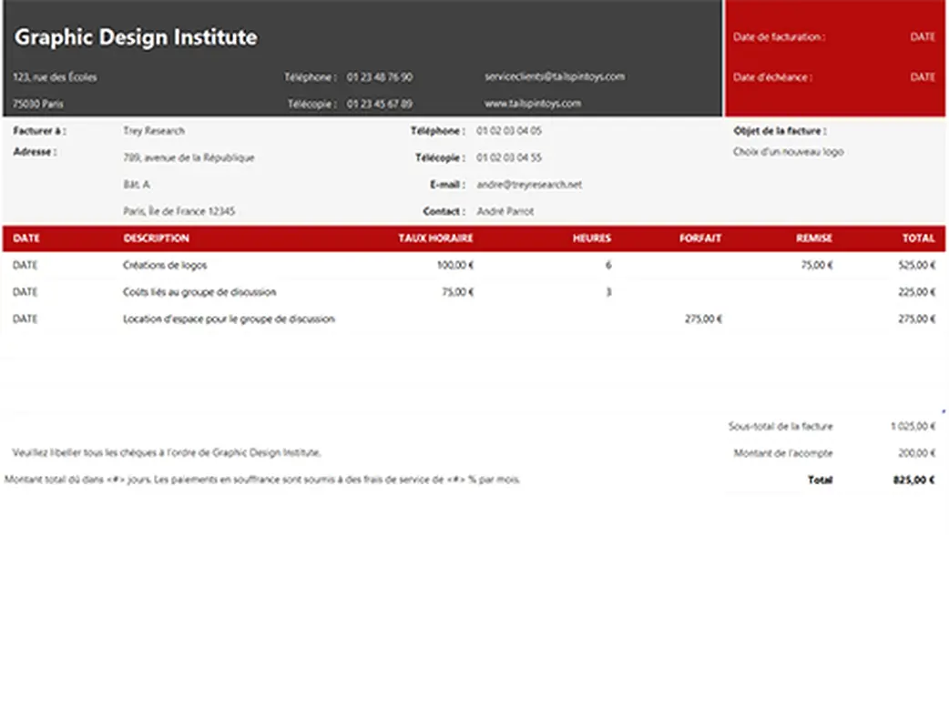 Facture de service modern simple