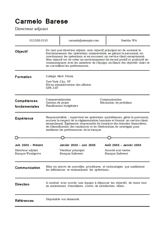 C.V. de gestion classique