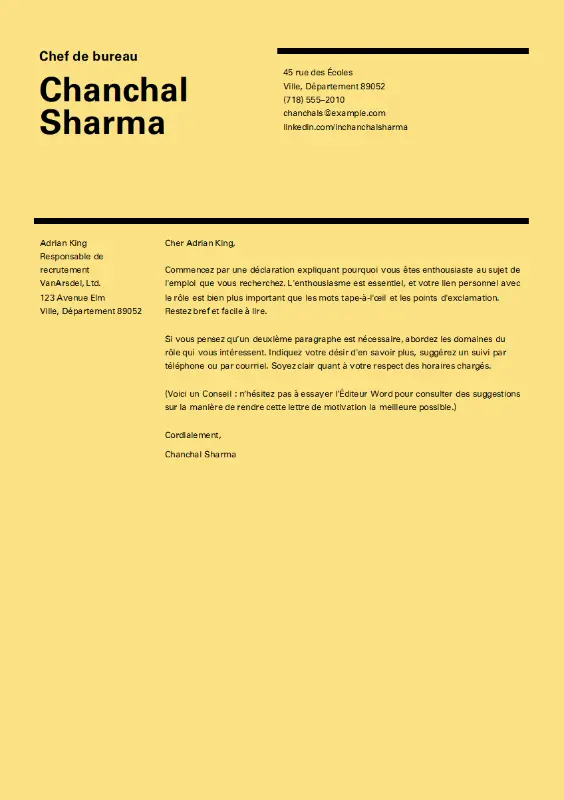 Lettre de motivation de conception suisse yellow modern simple