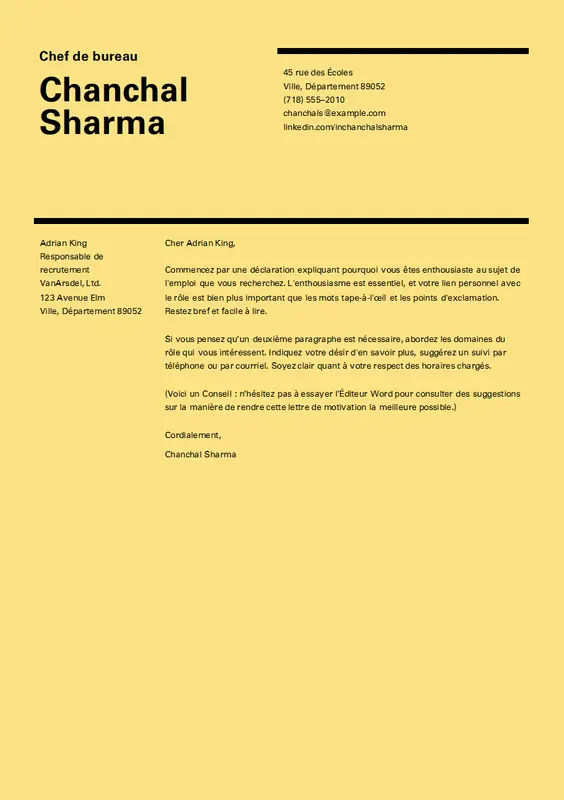 Lettre de motivation de conception suisse modern simple