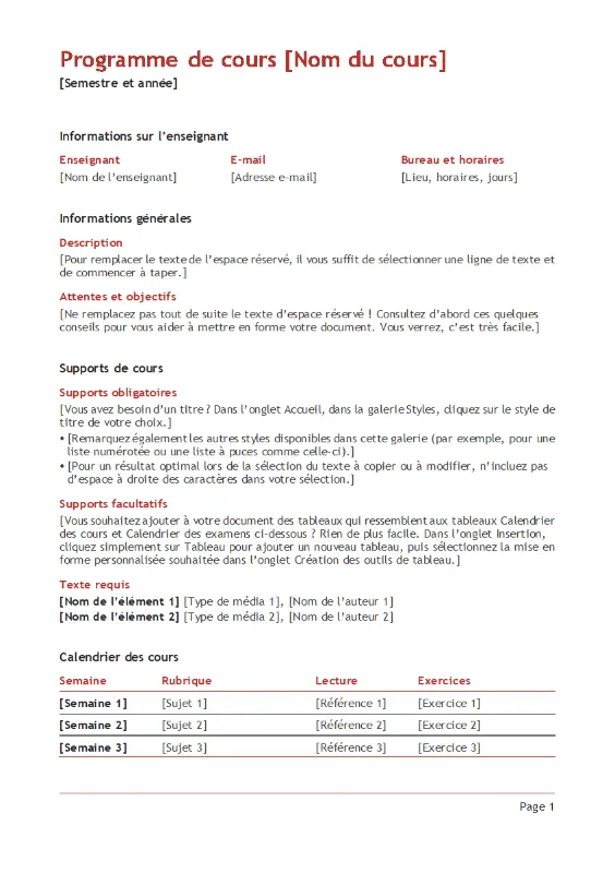 Plan de cours de l’enseignant (couleur) red modern simple