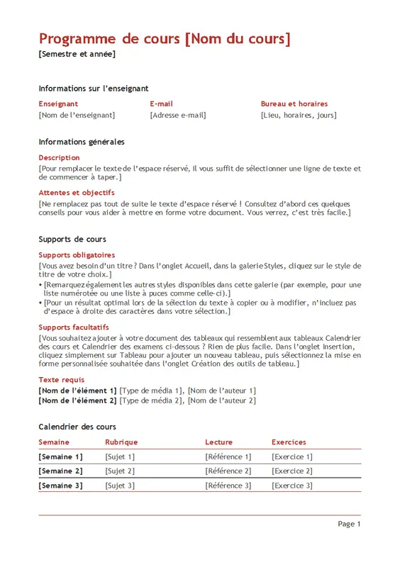 Plan de cours de l’enseignant (couleur) modern simple