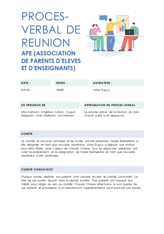 Procès-verbal de réunion pédagogique modern simple