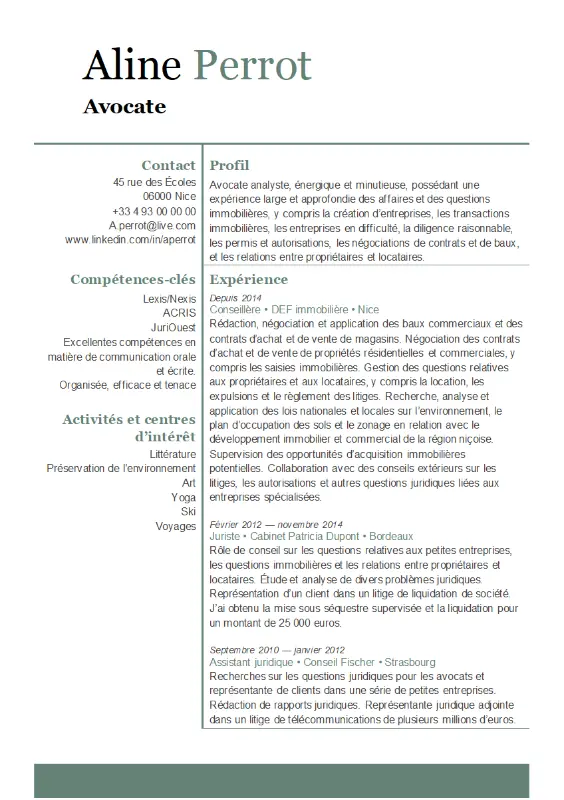 CV de juriste green modern-simple