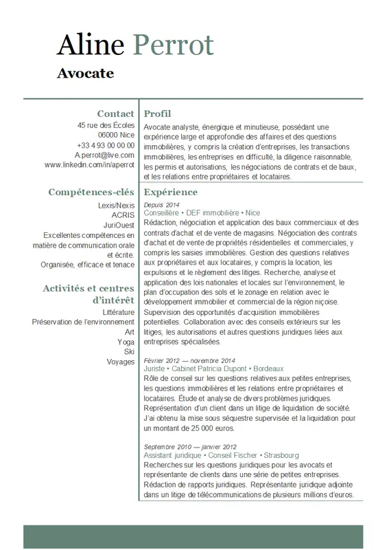 CV de juriste modern-simple