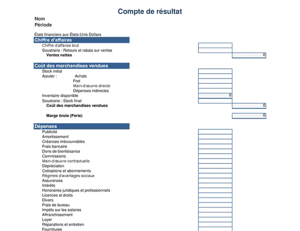 Compte de résultat 1 an