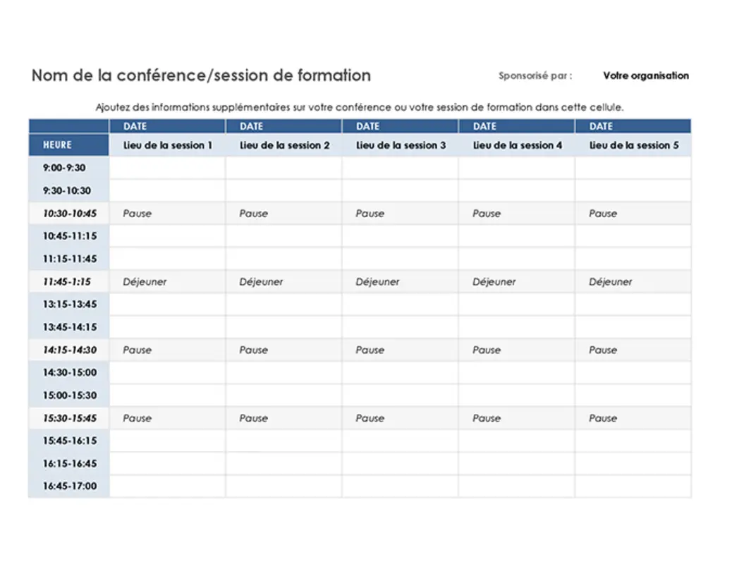 Planning d’événement de cinq jours blue modern-simple