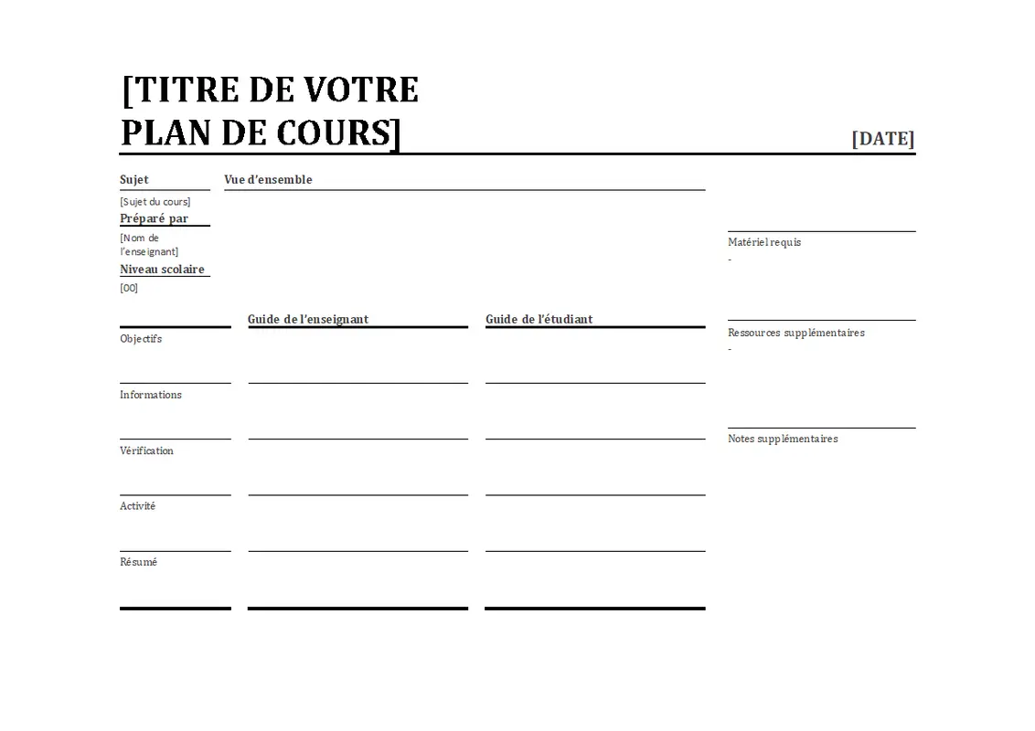 Planificateur de leçons quotidien modern simple