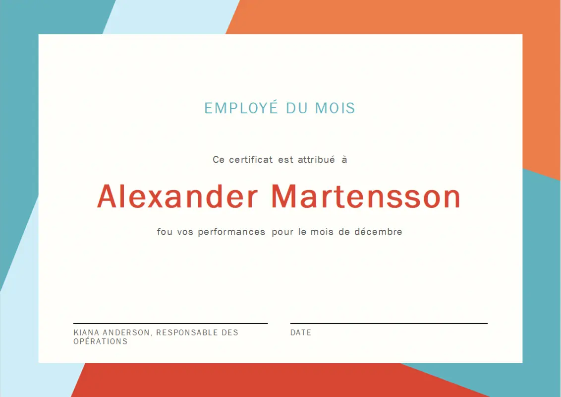 Certificat d’employé du mois orange modern-color-block