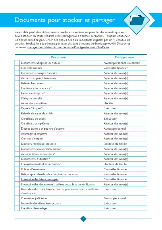 Documents pour stocker et partager la liste de vérification blue modern simple