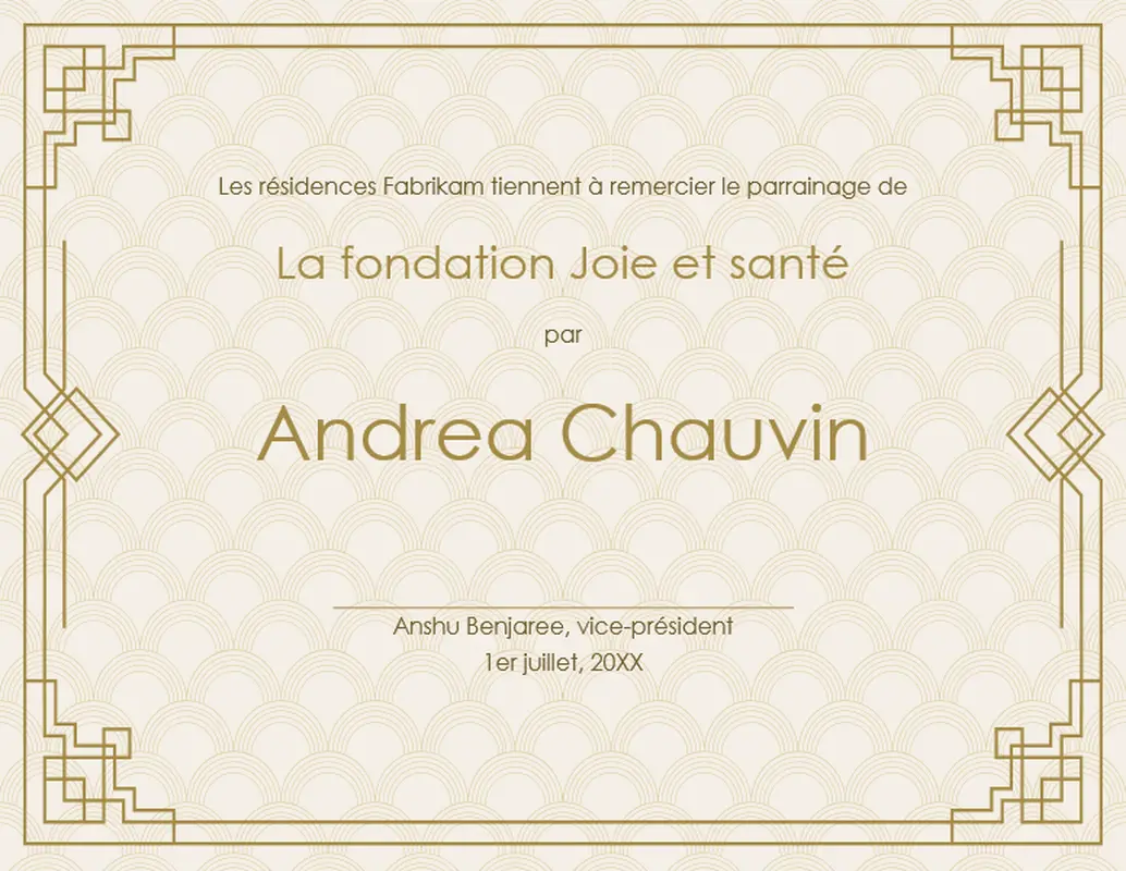 Certificat de récompense Art déco vintage