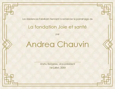 Certificat de récompense Art déco vintage