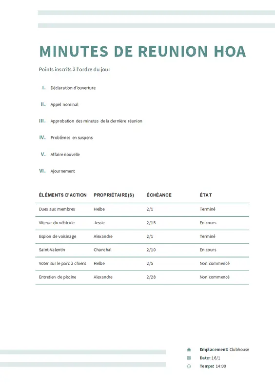 Procès-verbal de réunion à double ligne modern simple