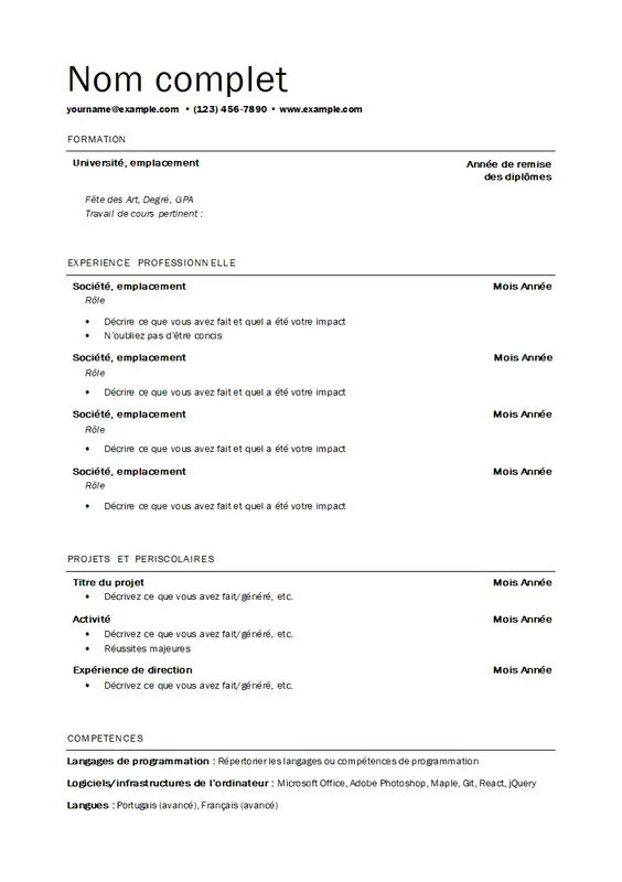 C.V. professionnel épuré modern simple