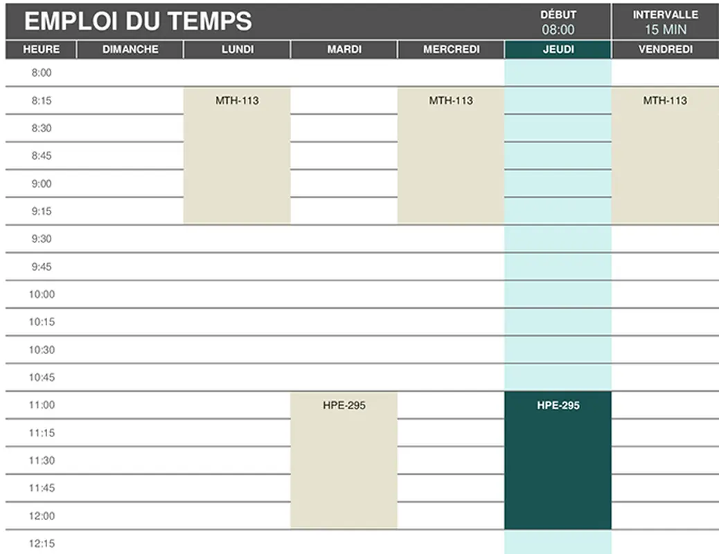 Emploi du temps modern-simple