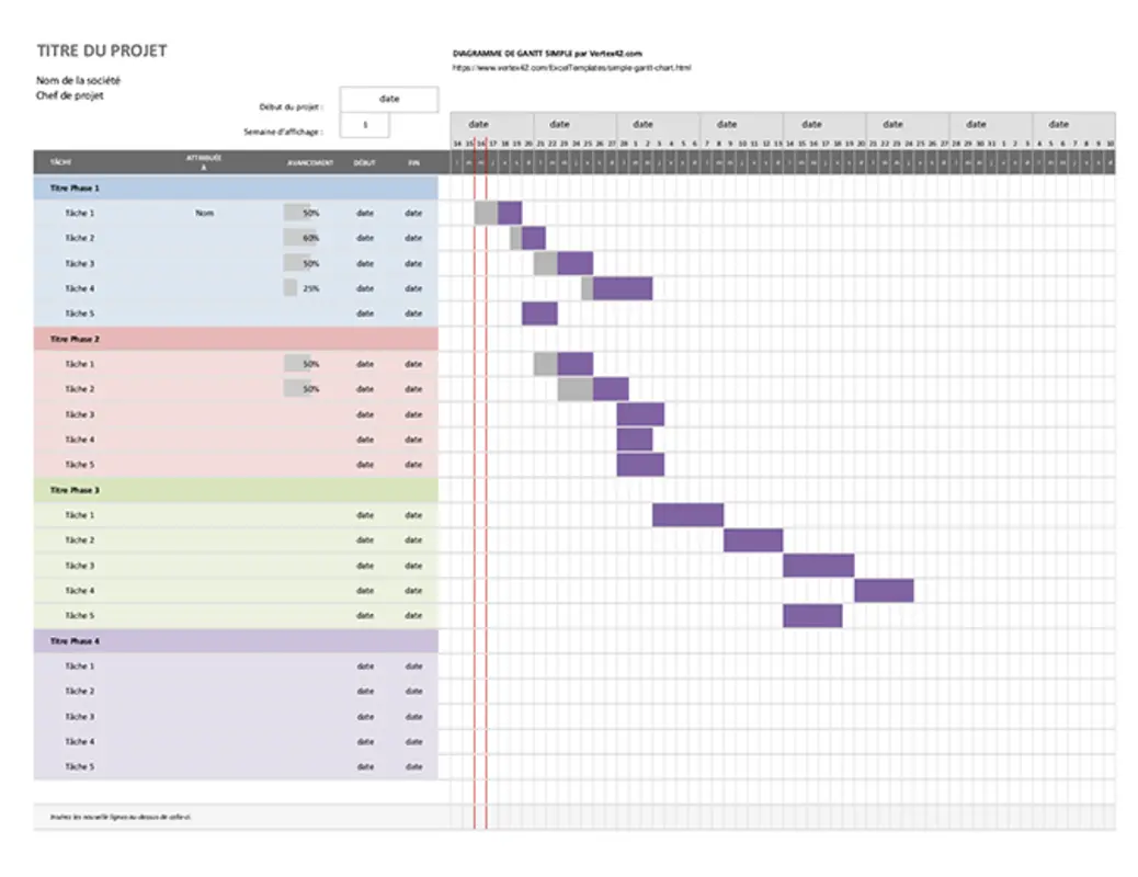 Diagramme de Gantt simple modern-simple