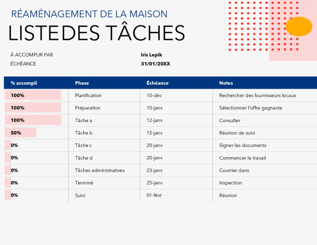 Liste de tâches pour les projets pink modern bold