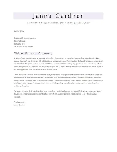 Lettre de motivation classique pour système de suivi des candidats (ATS) des ressources humaines (HR)