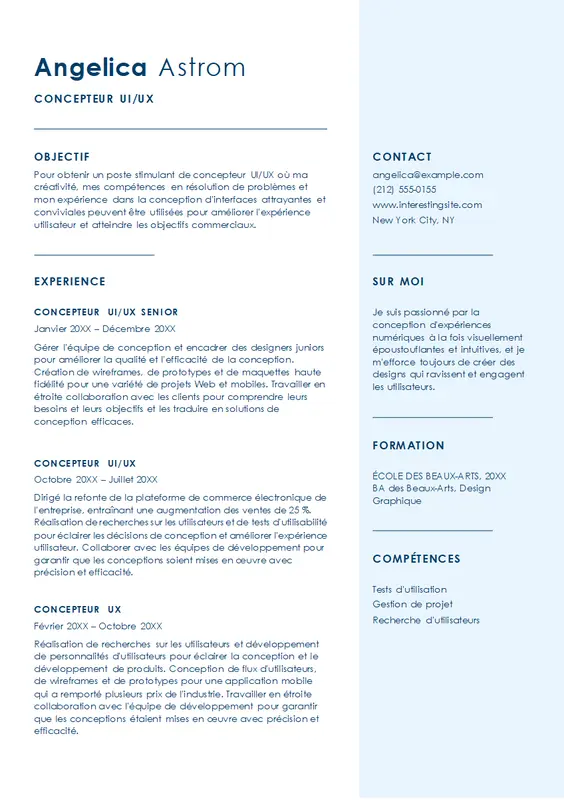 Reprise simple de l’interface utilisateur/du concepteur d’expérience utilisateur