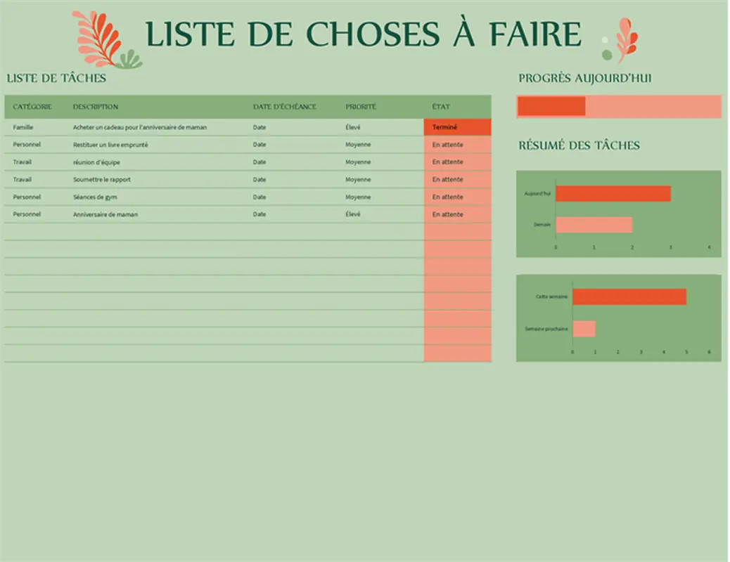 Liste de choses à faire organic simple