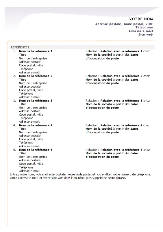 Feuille de référence de C.V. de début de carrière modern-simple