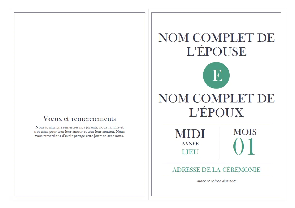 Modèle de programme de mariage green modern simple