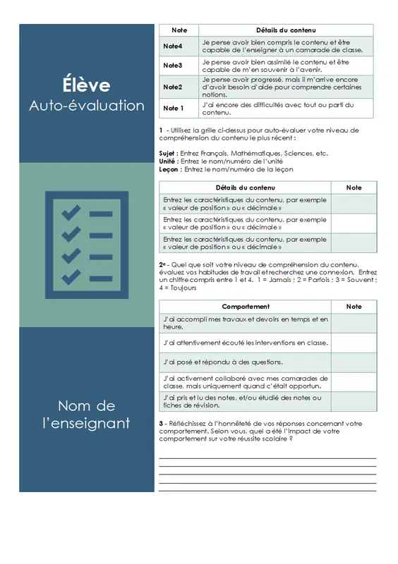 Auto-évaluation des élèves modern color block