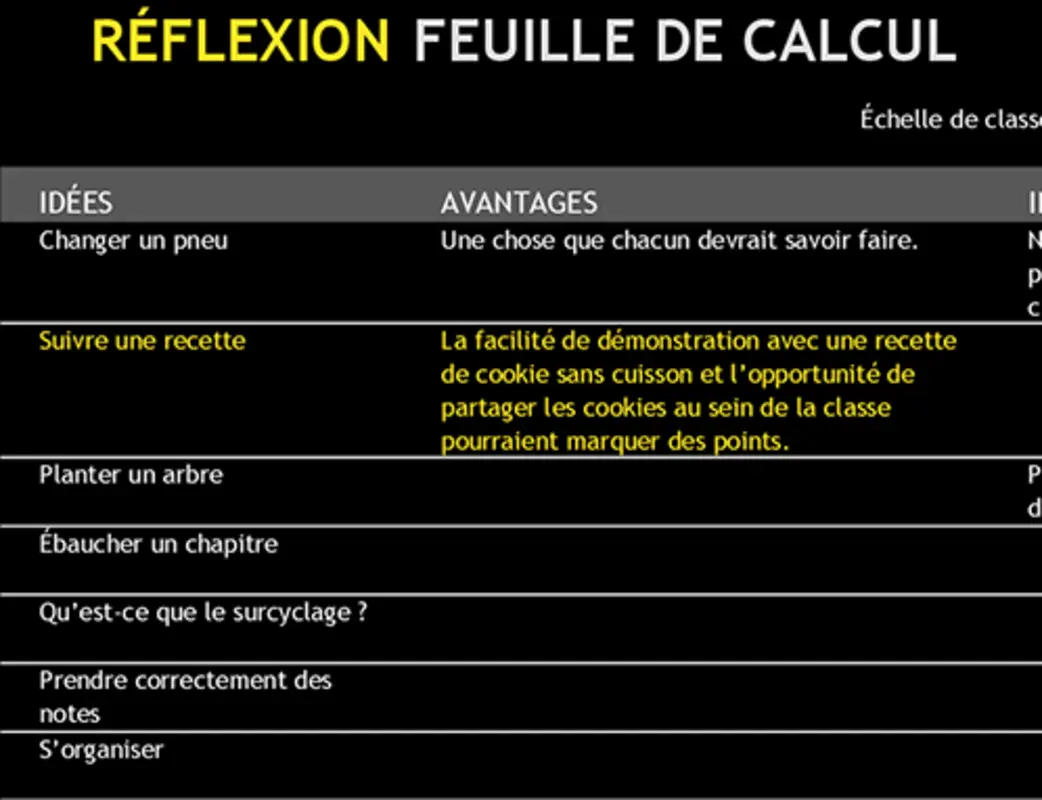 Feuille de calcul Réflexion black modern-simple