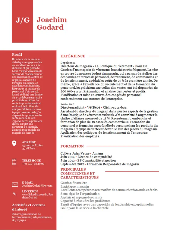 CV de directeur de magasin modern simple