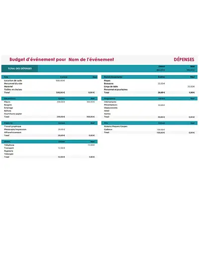 Budget d’événement modern-simple