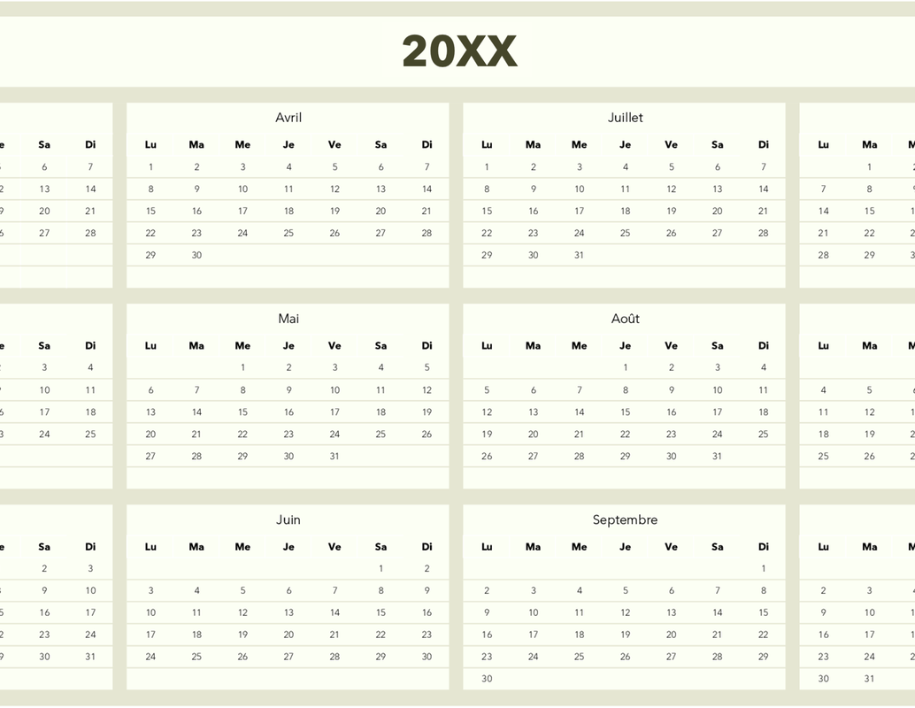 Créateur de calendrier (chaque année) green modern simple