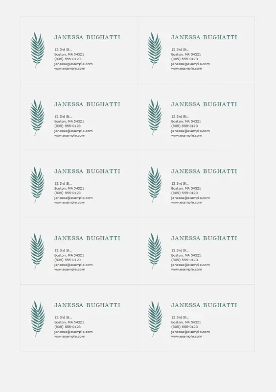 Cartes de visite botaniques (10 par page) organic simple