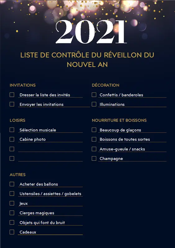 Liste de contrôle de fête du nouvel an vintage retro