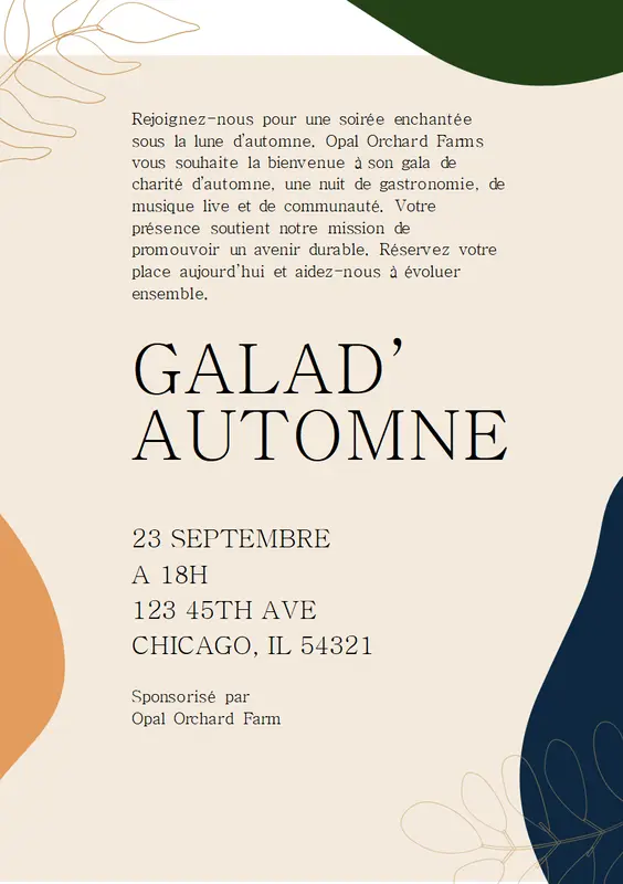 Prospectus pour événement d’automne (avec feuilles) organic boho