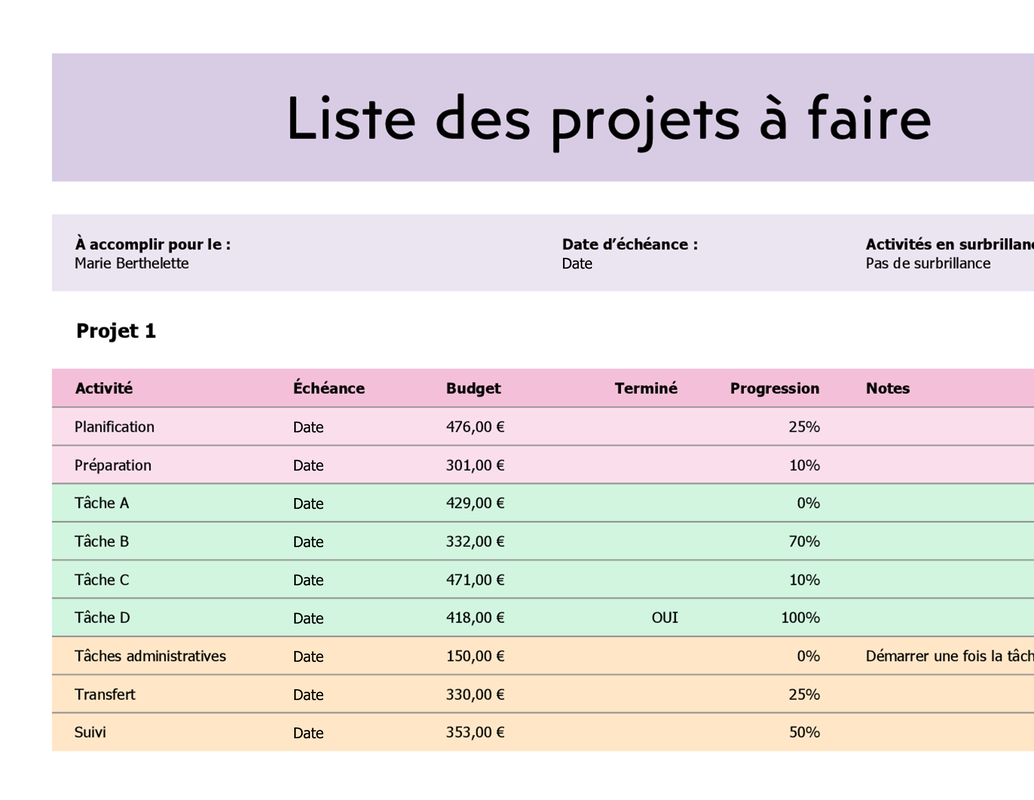 Projet à faire liste purple simple modern