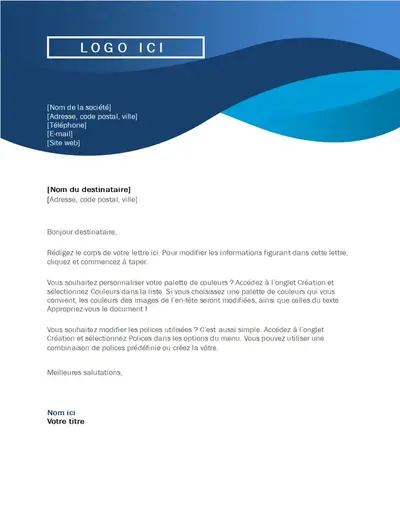 Lettre à en-tête Courbe bleue modern-simple