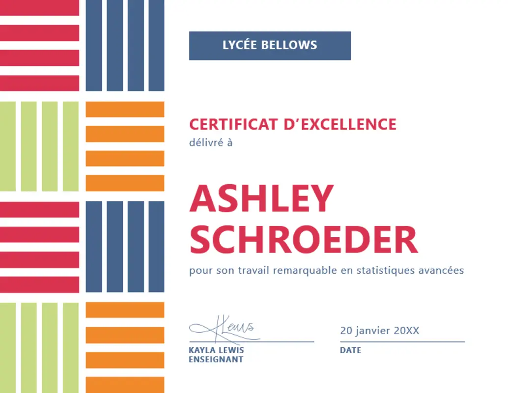 Certificat d’excellence pour élève de type bloc de couleur red modern-color-block