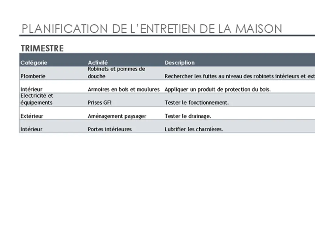 Planification et liste des tâches d’entretien de la maison modern simple