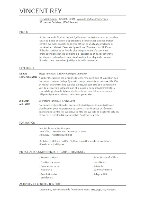 CV d’assistant juridique gray modern simple