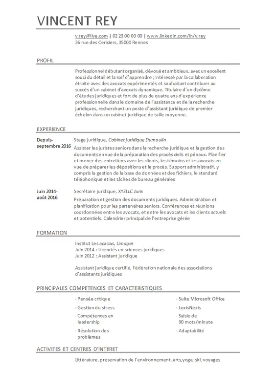 CV d’assistant juridique modern simple