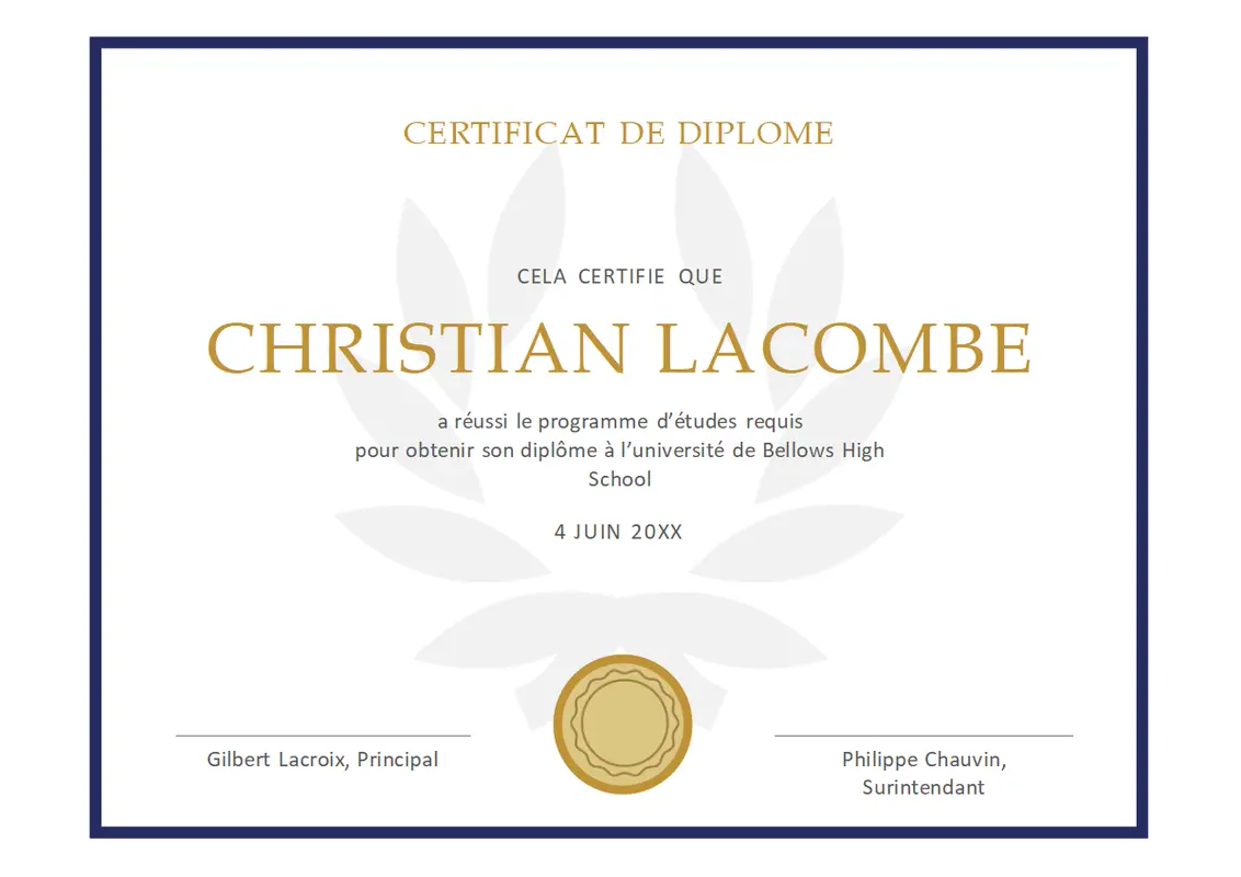 Certificat de diplôme modern simple